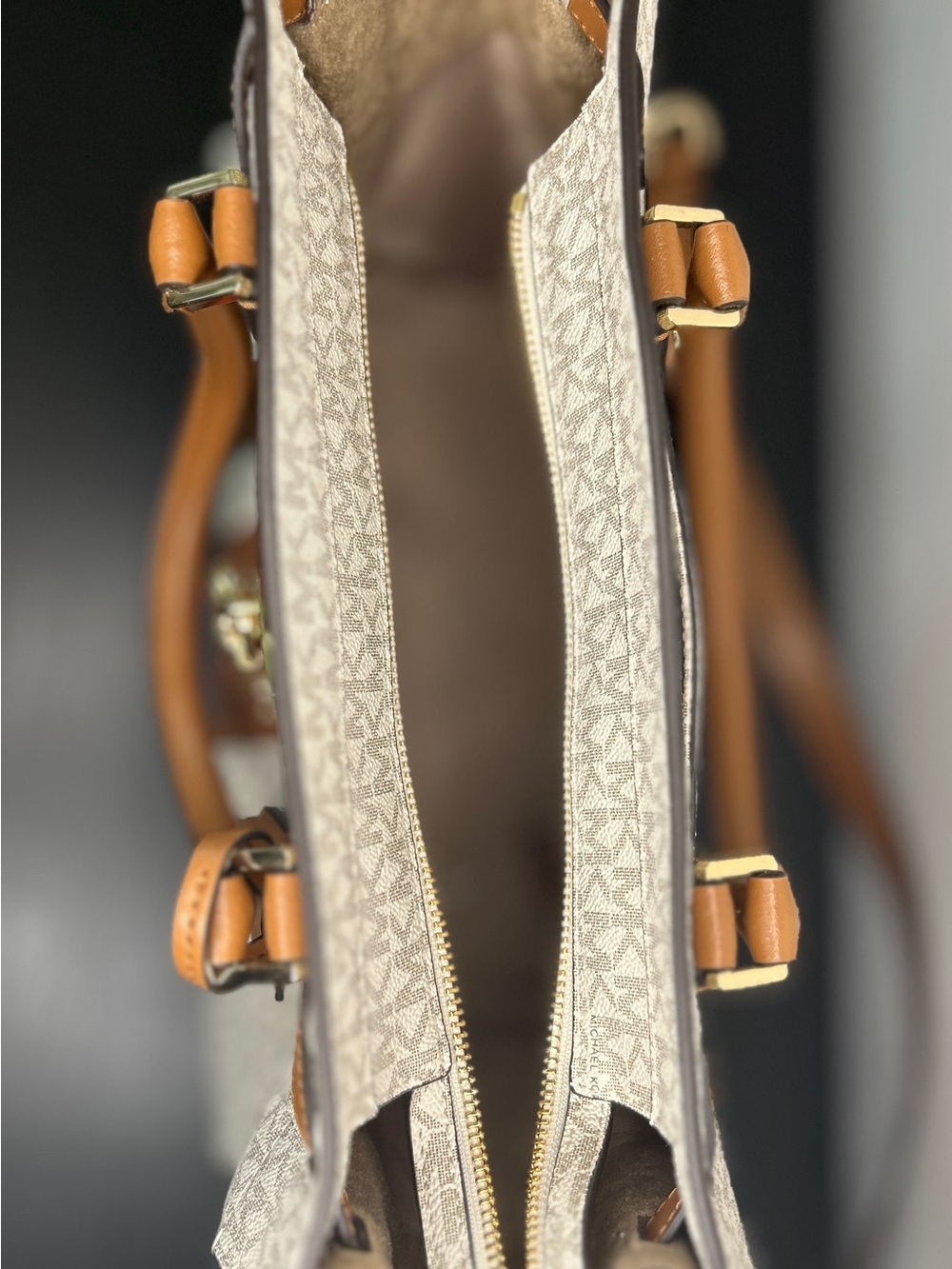 Michael Kors Beige, Tan & Orange Signature Stripe Satchel - Picture 3 of 3